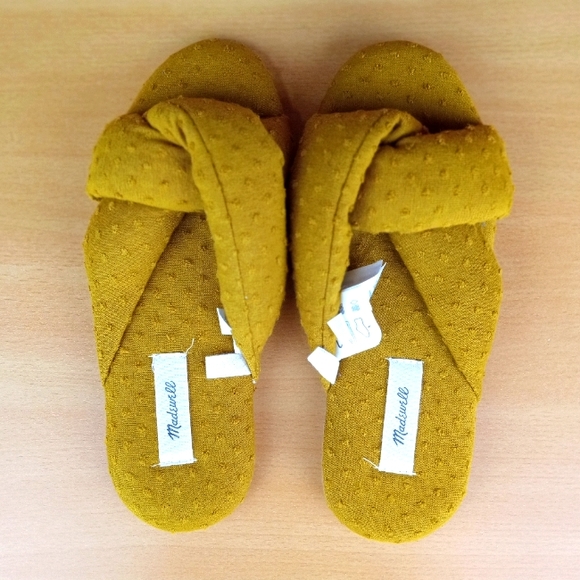 NWT MADEWELL Criss Cross Scuff Slippers in Mustard Clip Dot Sz. 5 - Picture 2 of 7